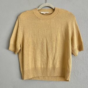 St. John Sweater Size Medium Short Sleeve Crewneck Tan Beige Gold Sparkle
